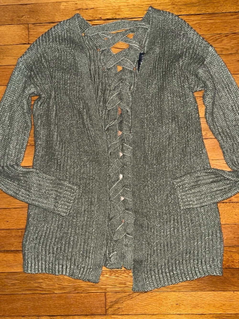 Derek Heart Green Lace-Up Knit Cardigan